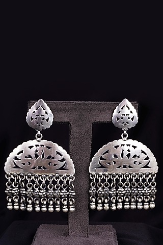 Oxidised Silver Finish Handcrafted Dangler Earrings In Sterling Silver by Shyle