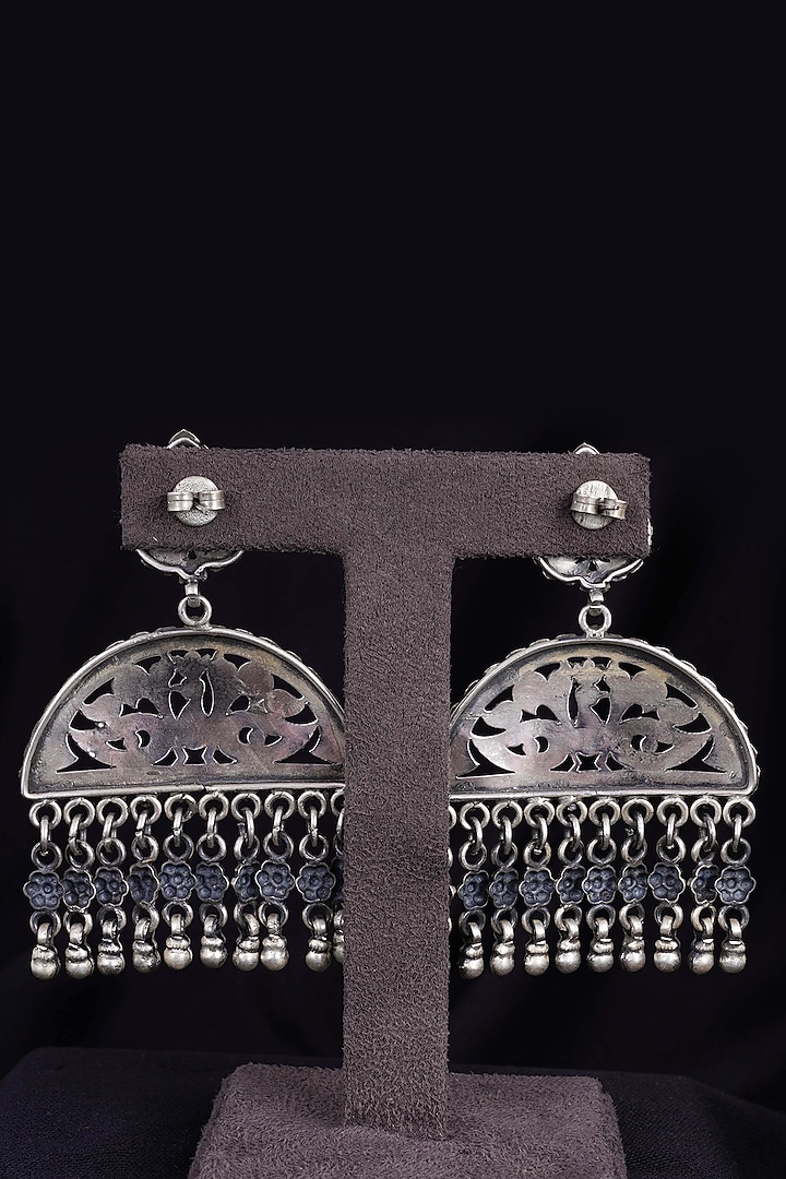Oxidised Silver Finish Handcrafted Dangler Earrings In Sterling Silver by Shyle at Pernia's Pop Up Shop