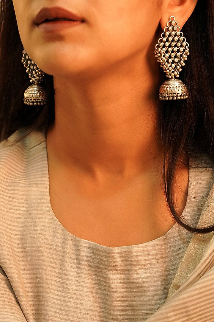 Oxidised Silver Finish Handcrafted Earrings In Sterling Silver by Shyle at Pernia's Pop Up Shop