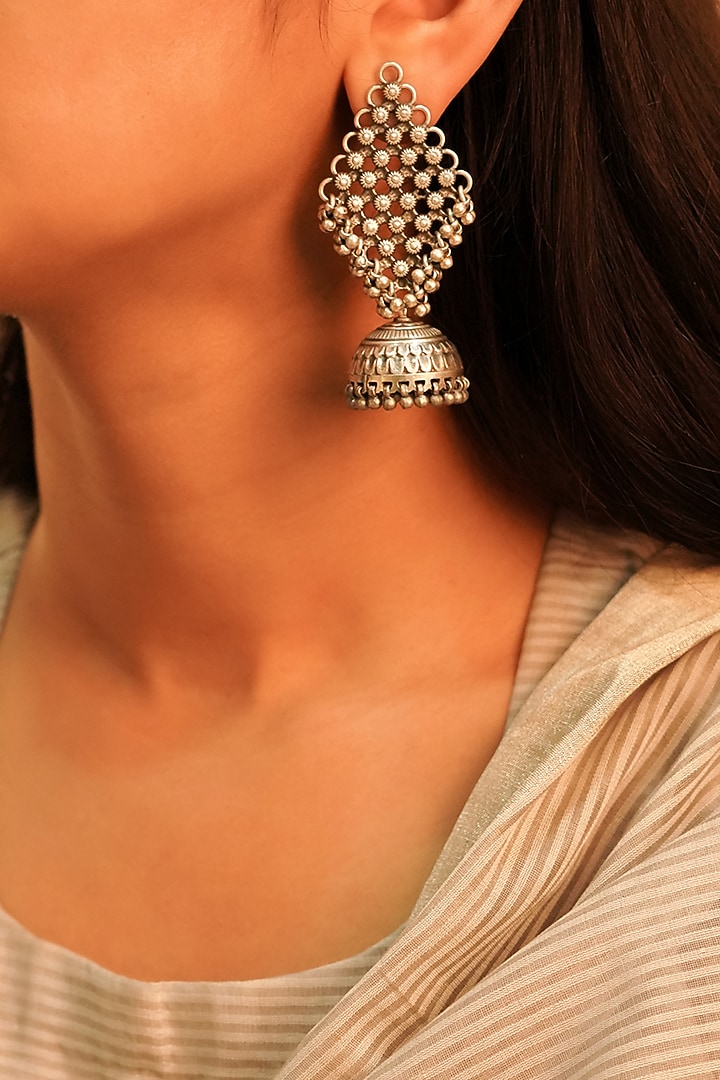Oxidised Silver Finish Handcrafted Earrings In Sterling Silver by Shyle at Pernia's Pop Up Shop
