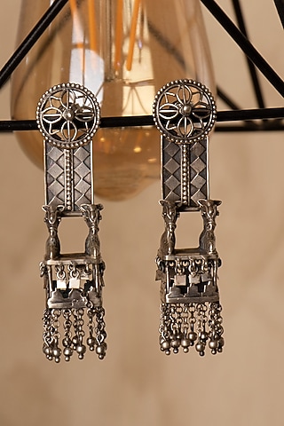 Oxidised Silver Finish Handcrafted Horse Earrings In Sterling Silver by Shyle
