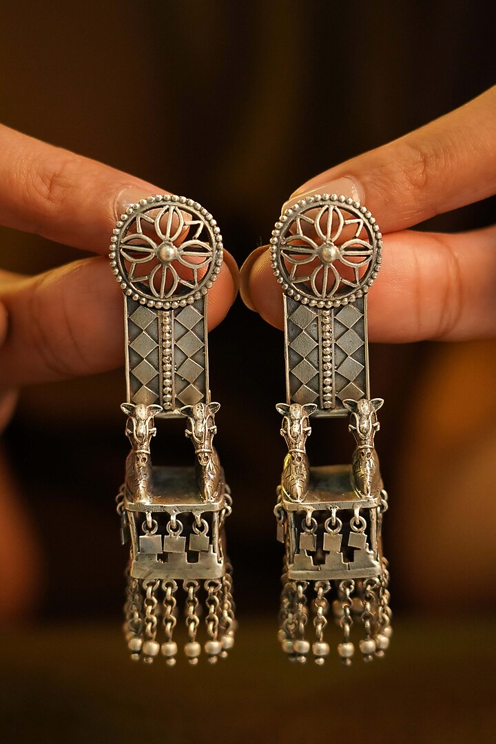Oxidised Silver Finish Handcrafted Horse Earrings In Sterling Silver by Shyle at Pernia's Pop Up Shop