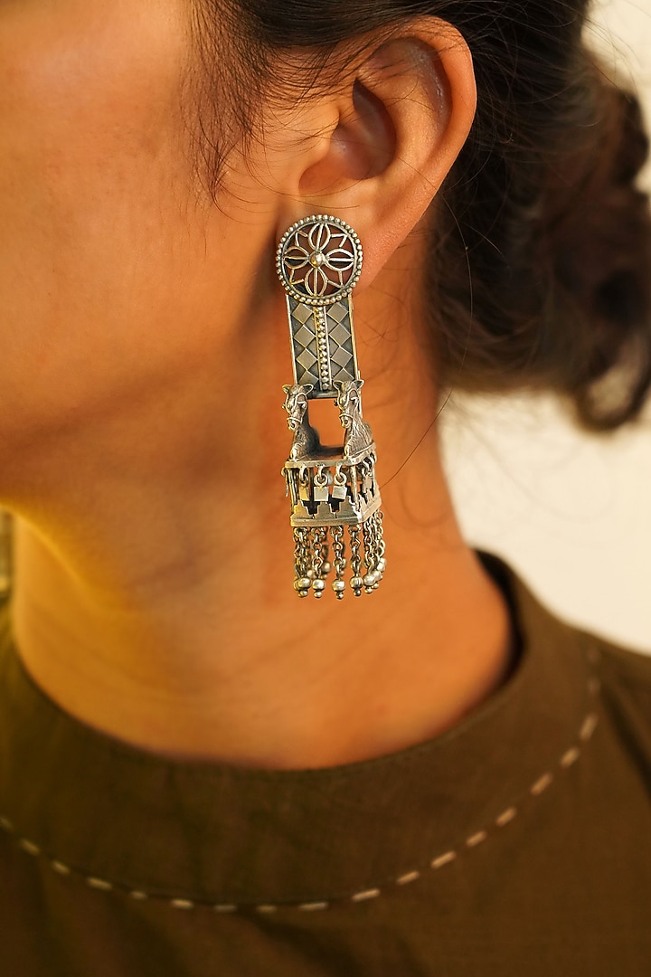 Oxidised Silver Finish Handcrafted Horse Earrings In Sterling Silver by Shyle at Pernia's Pop Up Shop