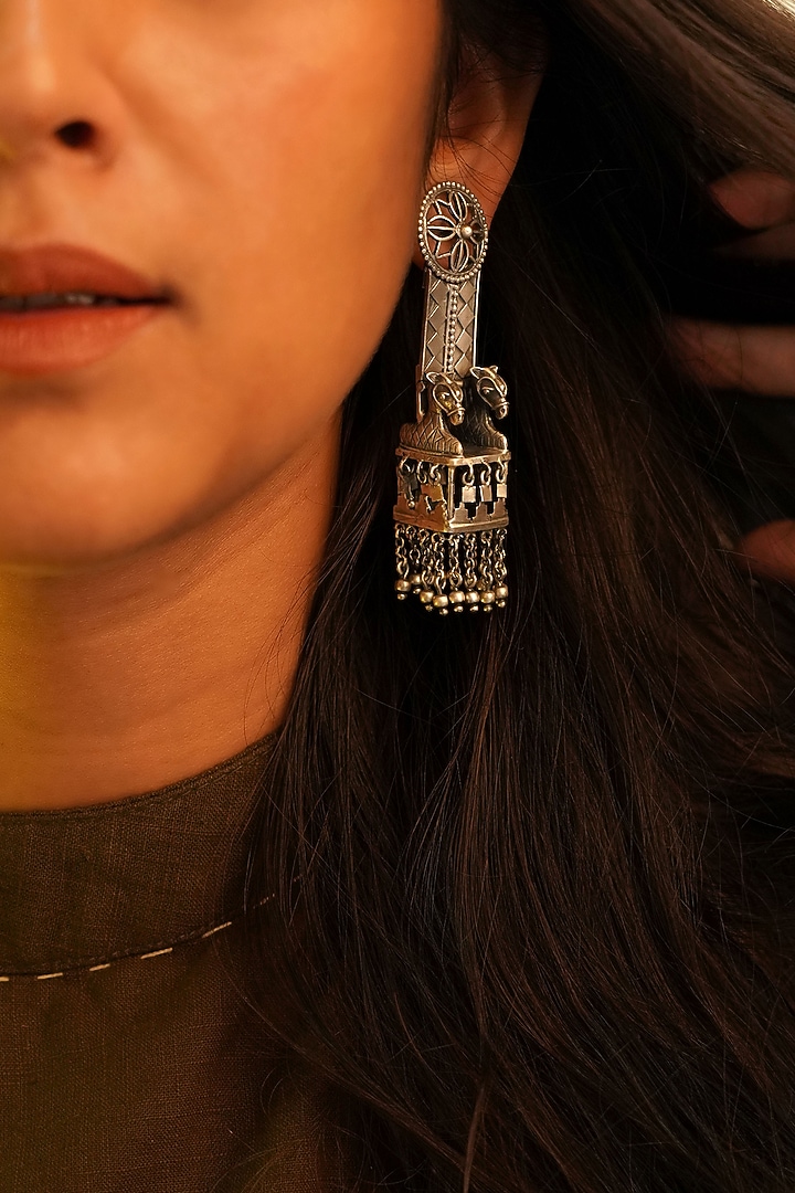 Oxidised Silver Finish Handcrafted Horse Earrings In Sterling Silver by Shyle at Pernia's Pop Up Shop