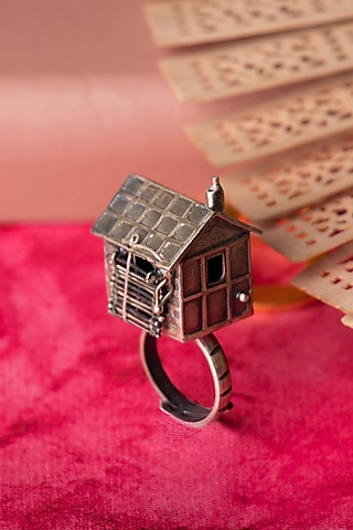 Oxidised Silver Finish Handcrafted Hurt Ring In Sterling Silver by Shyle