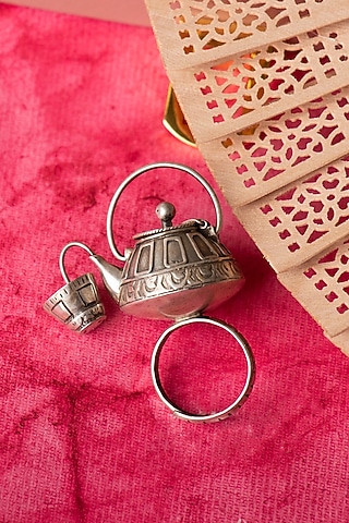 Oxidised Silver Finish Handcrafted Ketli Chai Ring In Sterling Silver by Shyle