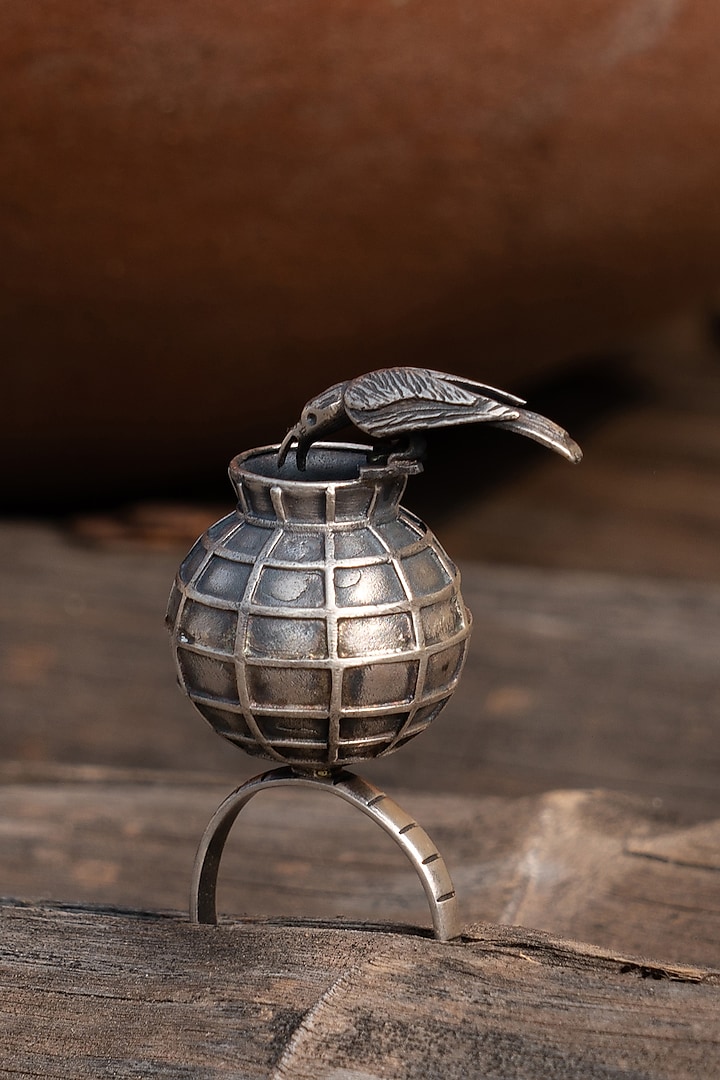 Oxidised Silver Finish Handcrafted Thirsty Crow Ring In Sterling Silver by Shyle