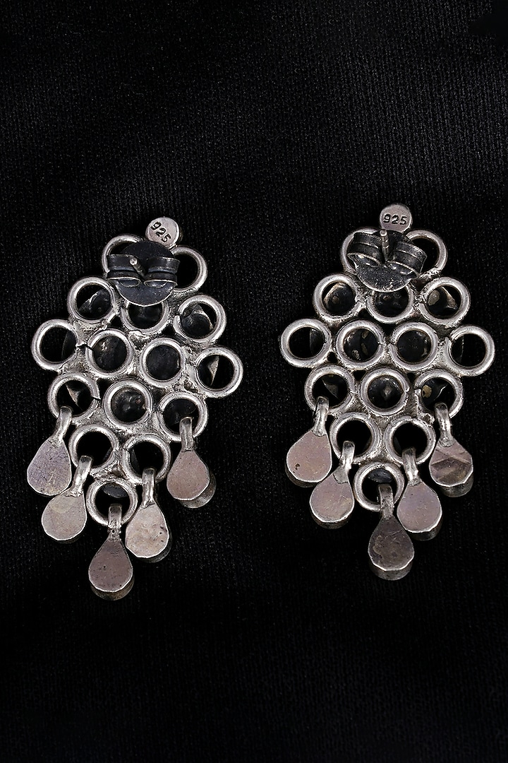 Silver Finish Handcrafted Long Necklace Set With Semi-Precious Stones In Sterling Silver by Shyle at Pernia's Pop Up Shop