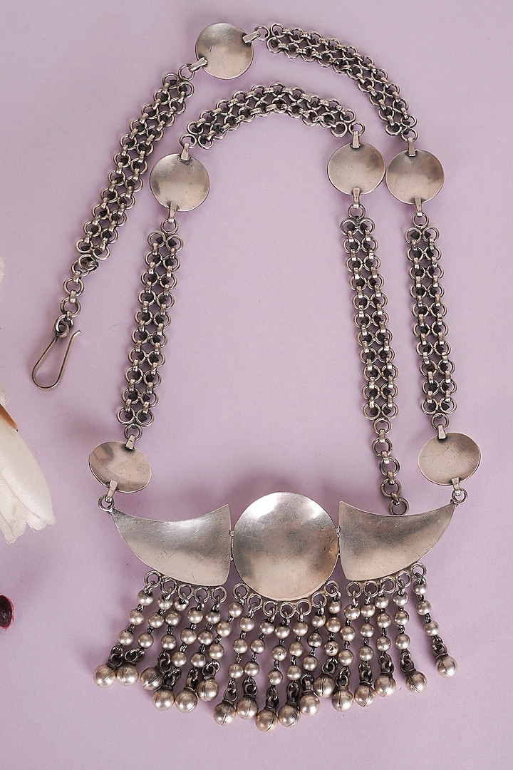 Silver Finish Handcrafted Long Necklace In Sterling Silver by Shyle at Pernia's Pop Up Shop