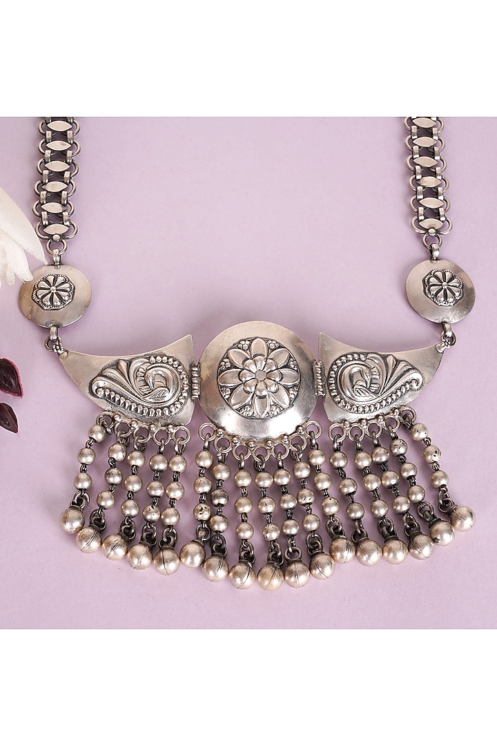Silver Finish Handcrafted Long Necklace In Sterling Silver by Shyle at Pernia's Pop Up Shop