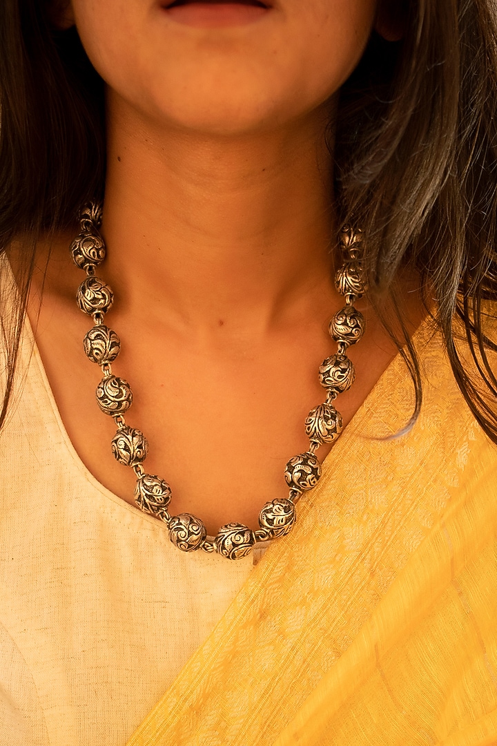 Silver Finish Handcrafted Chitai Ball Necklace In Sterling Silver by Shyle at Pernia's Pop Up Shop
