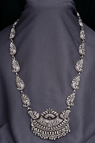 Silver Finish Handcrafted Peacock Necklace In Sterling Silver by Shyle