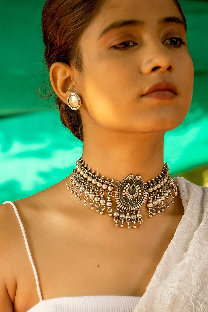 Silver Finish Handcrafted Choker Necklace In Sterling Silver by Shyle at Pernia's Pop Up Shop