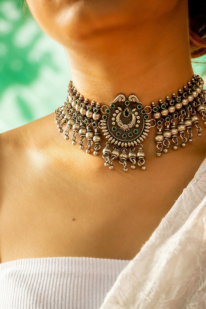 Silver Finish Handcrafted Choker Necklace In Sterling Silver by Shyle at Pernia's Pop Up Shop