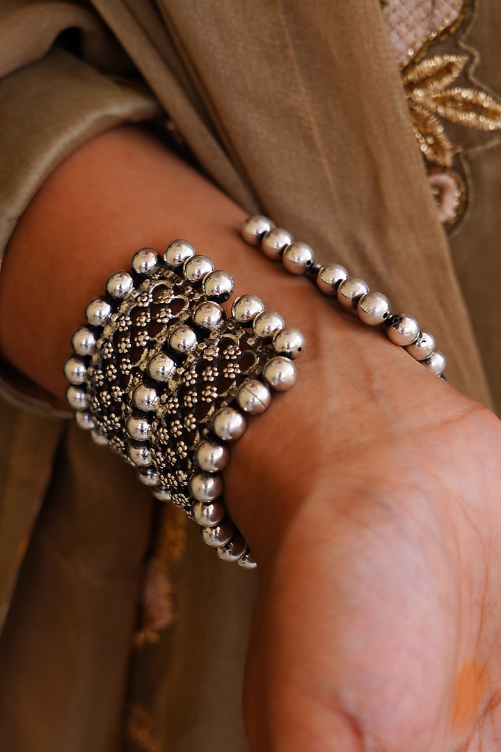 Silver Finish Handcrafted Bracelet In Sterling Silver by Shyle at Pernia's Pop Up Shop