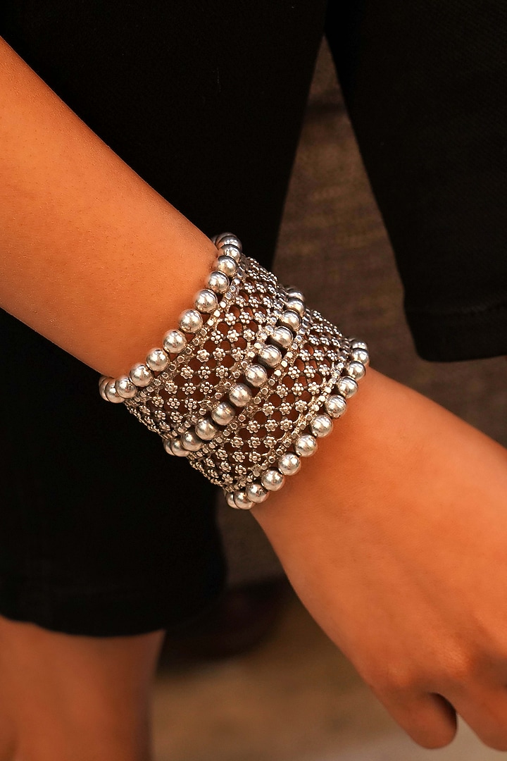Silver Finish Handcrafted Bracelet In Sterling Silver by Shyle at Pernia's Pop Up Shop