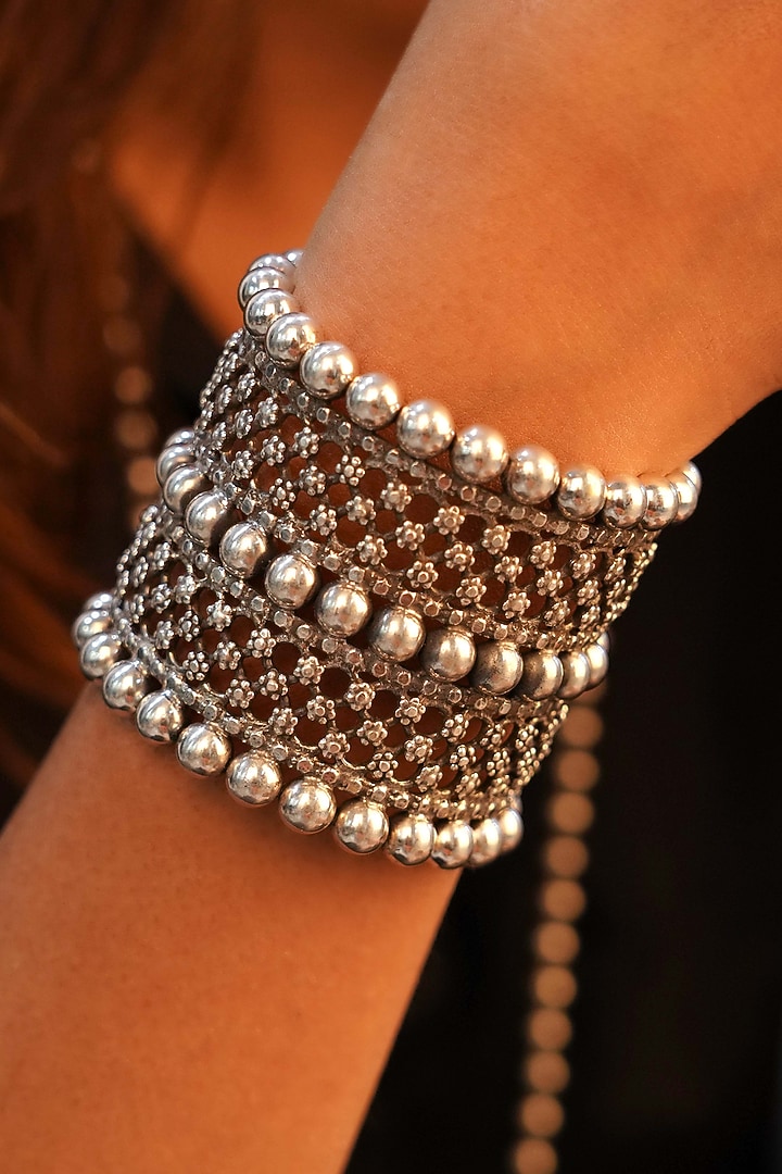 Silver Finish Handcrafted Bracelet In Sterling Silver by Shyle at Pernia's Pop Up Shop