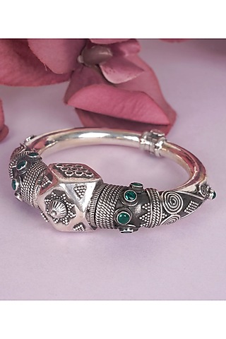Silver Finish Handcrafted Kada Bangle In Sterling Silver by Shyle