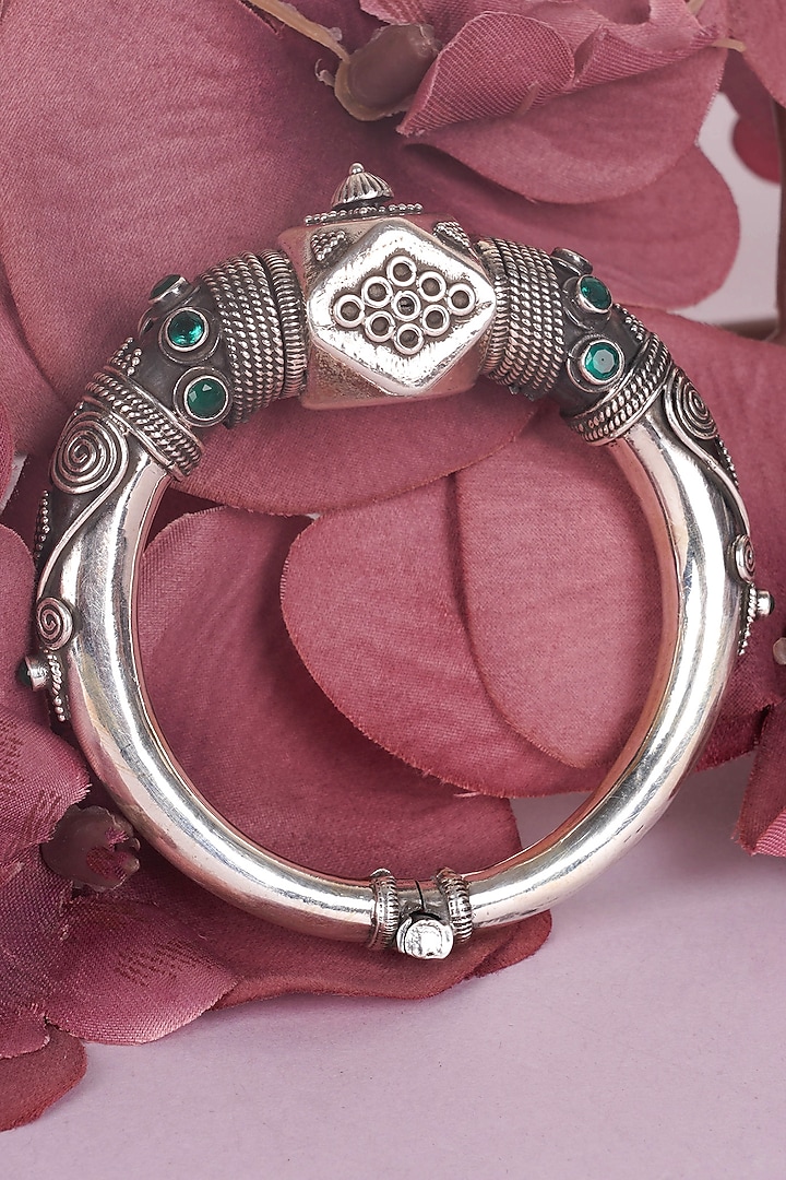 Silver Finish Handcrafted Kada Bangle In Sterling Silver by Shyle at Pernia's Pop Up Shop