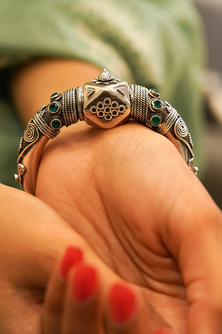 Silver Finish Handcrafted Kada Bangle In Sterling Silver by Shyle at Pernia's Pop Up Shop