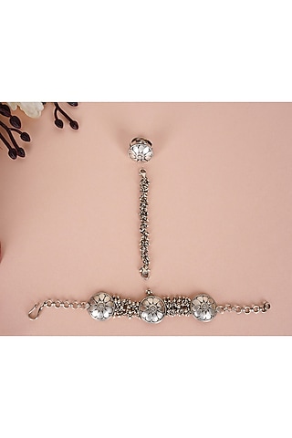Silver Finish Handcrafted Hath Phool In Sterling Silver by Shyle
