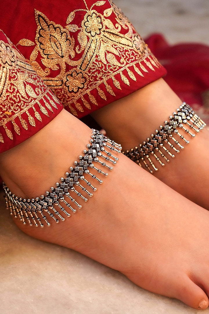 Silver Finish Handcrafted Anklets In Sterling Silver by Shyle at Pernia's Pop Up Shop
