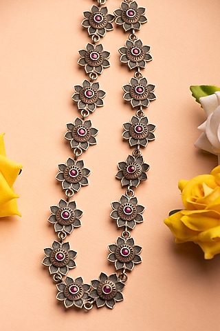 Silver Finish Handcrafted kamarband With Synthetic Stones In Sterling Silver by Shyle