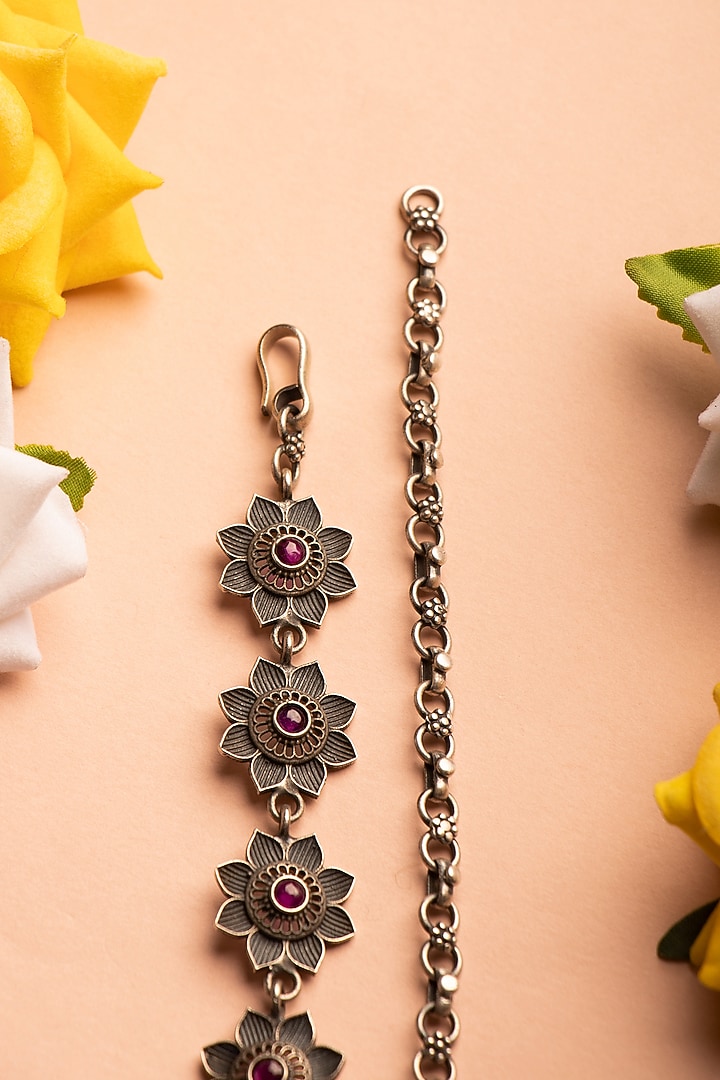 Silver Finish Handcrafted kamarband With Synthetic Stones In Sterling Silver by Shyle at Pernia's Pop Up Shop