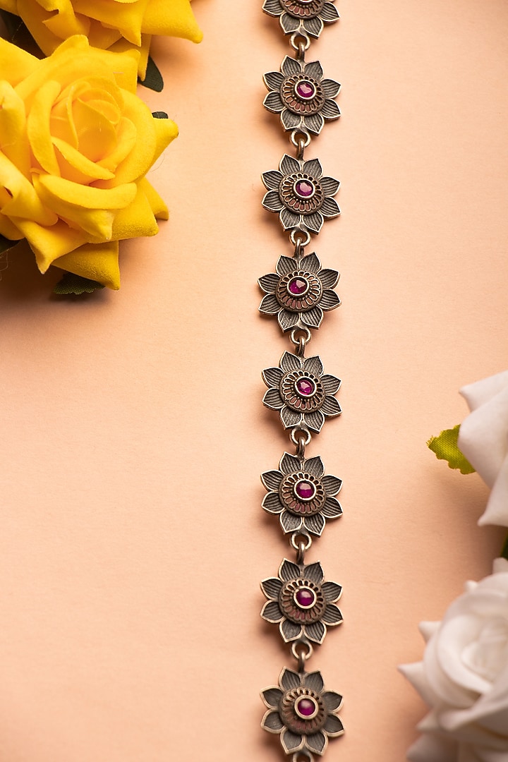 Silver Finish Handcrafted kamarband With Synthetic Stones In Sterling Silver by Shyle at Pernia's Pop Up Shop