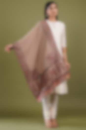 Brown Fine Count Wool Kani Weave Stole by Shaza at Pernia's Pop Up Shop