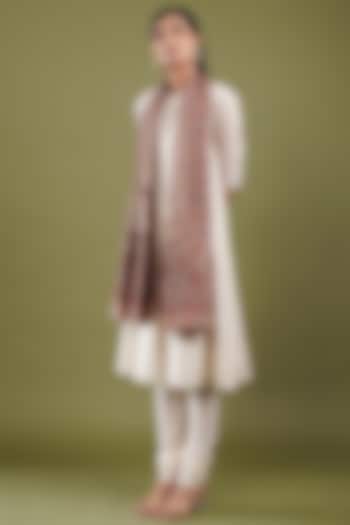 Beige Fine Count Wool Kani Weave Stole by Shaza at Pernia's Pop Up Shop