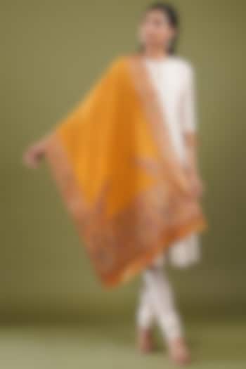 Yellow Fine Count Wool Kani Weave Stole by Shaza at Pernia's Pop Up Shop