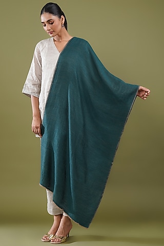 Green & Grey Wool Blend Reversible Stole by Shaza
