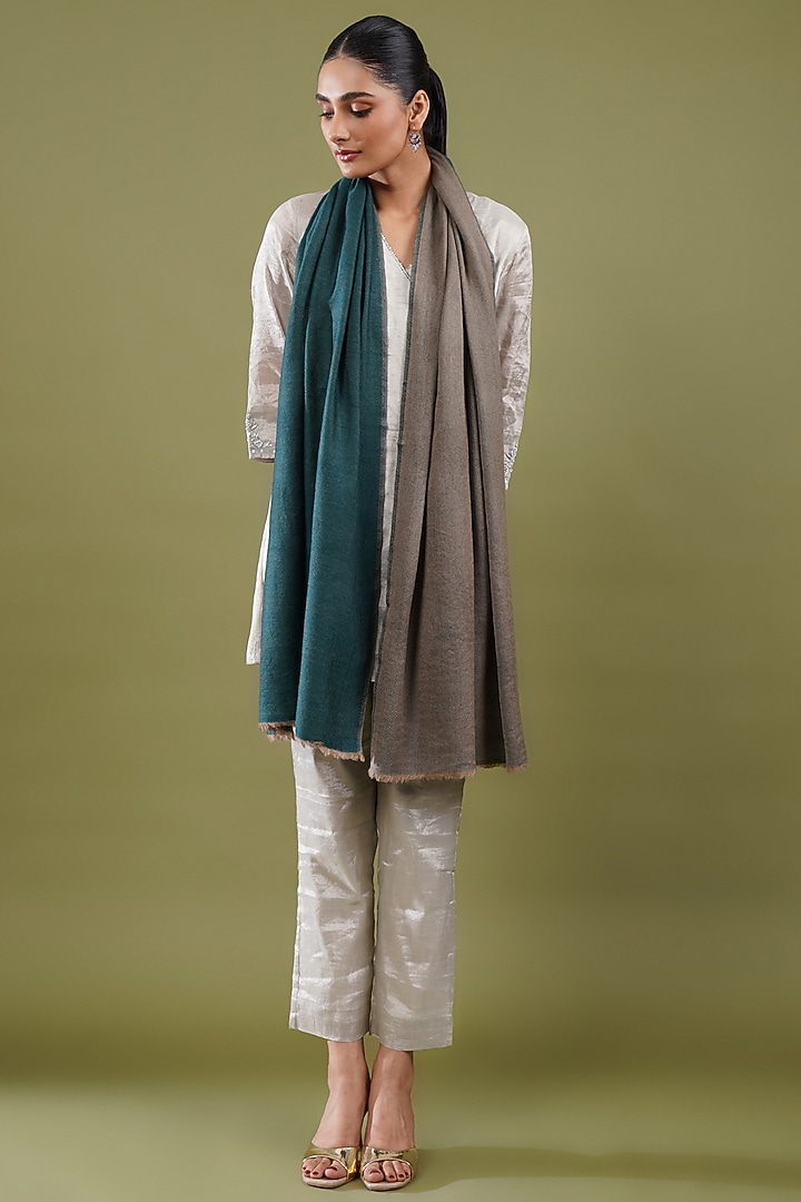 Green & Grey Wool Blend Reversible Stole by Shaza at Pernia's Pop Up Shop