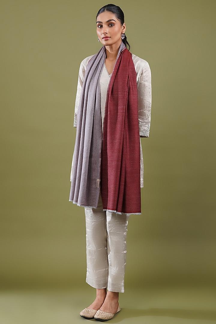 Maroon & Grey Wool Blend Reversible Stole by Shaza at Pernia's Pop Up Shop