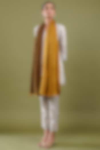 Mustard Yellow & Brown Wool Blend Reversible Stole by Shaza at Pernia's Pop Up Shop