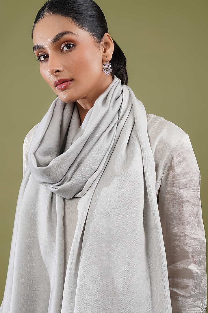 Light Grey Wool Blend Reversible Stole by Shaza at Pernia's Pop Up Shop