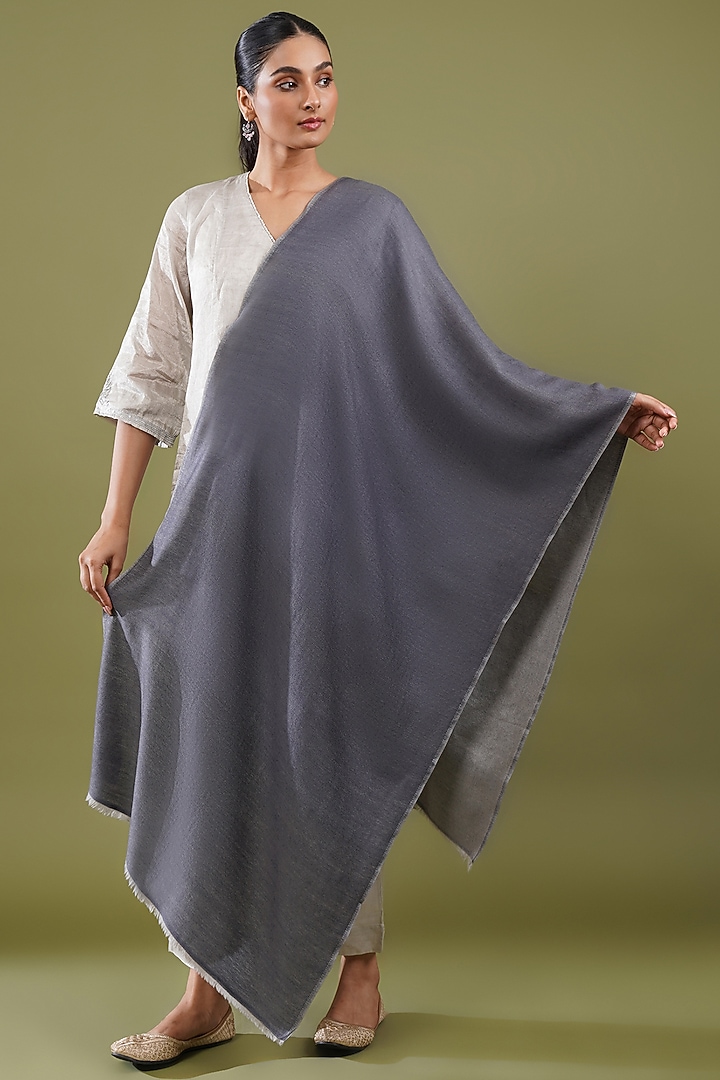 Dark & Light Grey Wool Blend Reversible Stole by Shaza at Pernia's Pop Up Shop