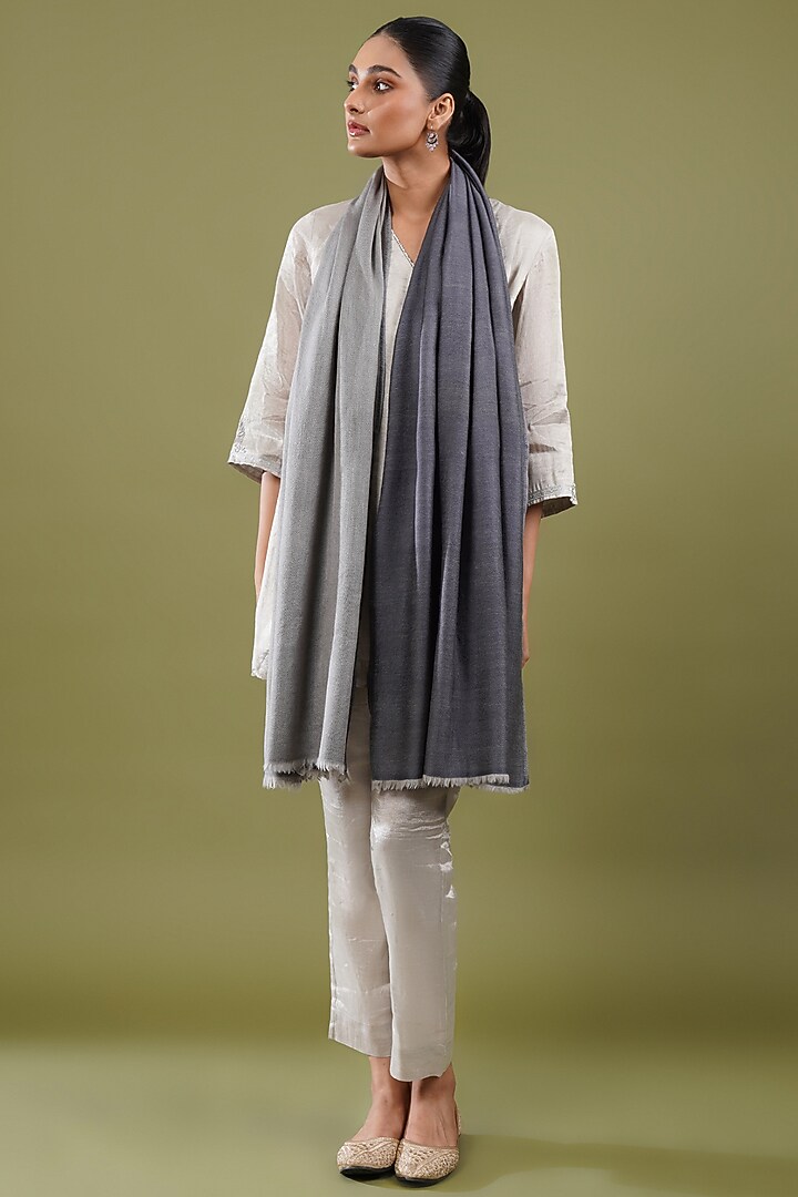 Dark & Light Grey Wool Blend Reversible Stole by Shaza at Pernia's Pop Up Shop