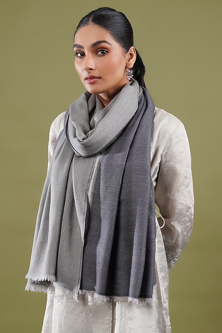 Dark & Light Grey Wool Blend Reversible Stole by Shaza at Pernia's Pop Up Shop