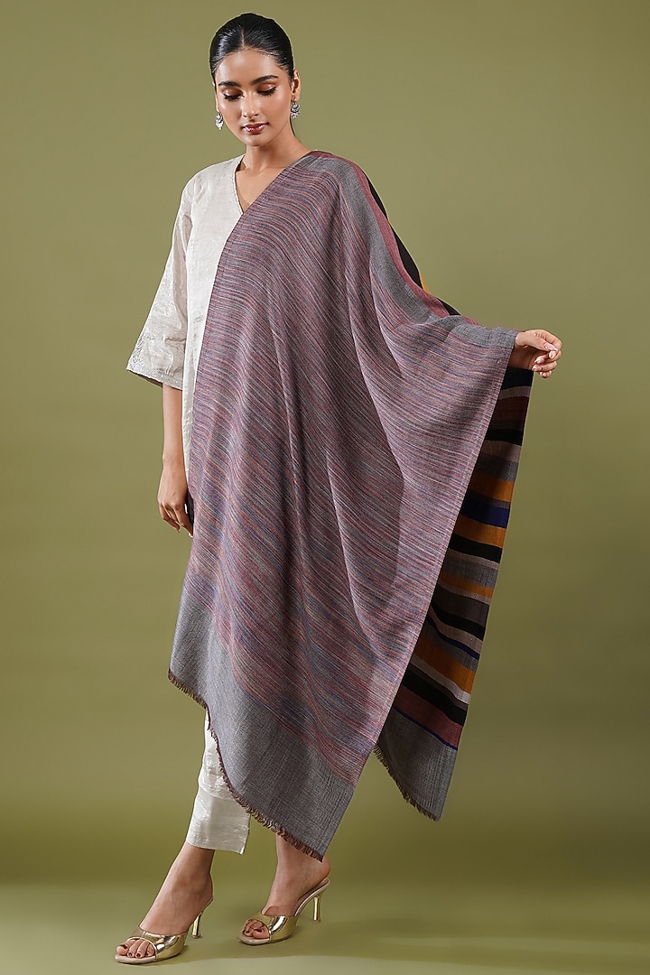 Multi-Colored Fine Count Wool Striped Stole by Shaza at Pernia's Pop Up Shop