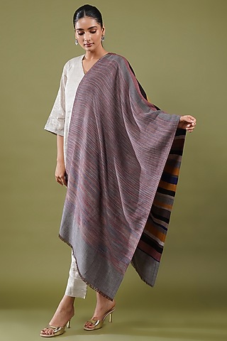 Multi-Colored Fine Count Wool Striped Stole by Shaza