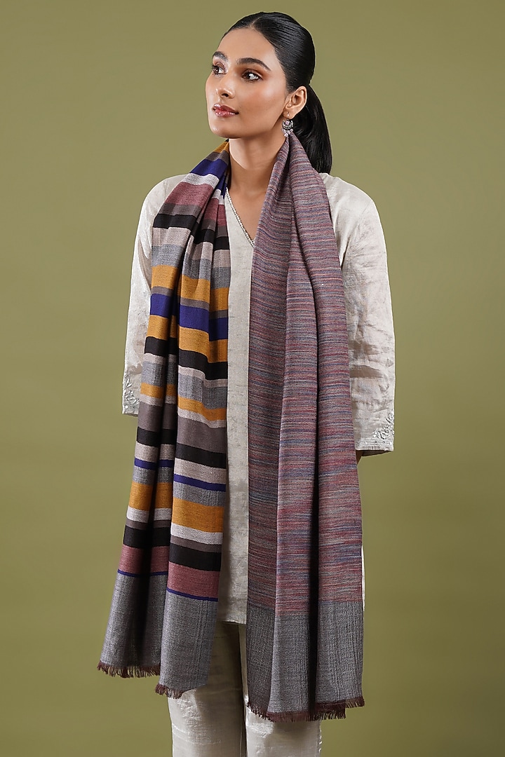 Multi-Colored Fine Count Wool Striped Stole by Shaza at Pernia's Pop Up Shop