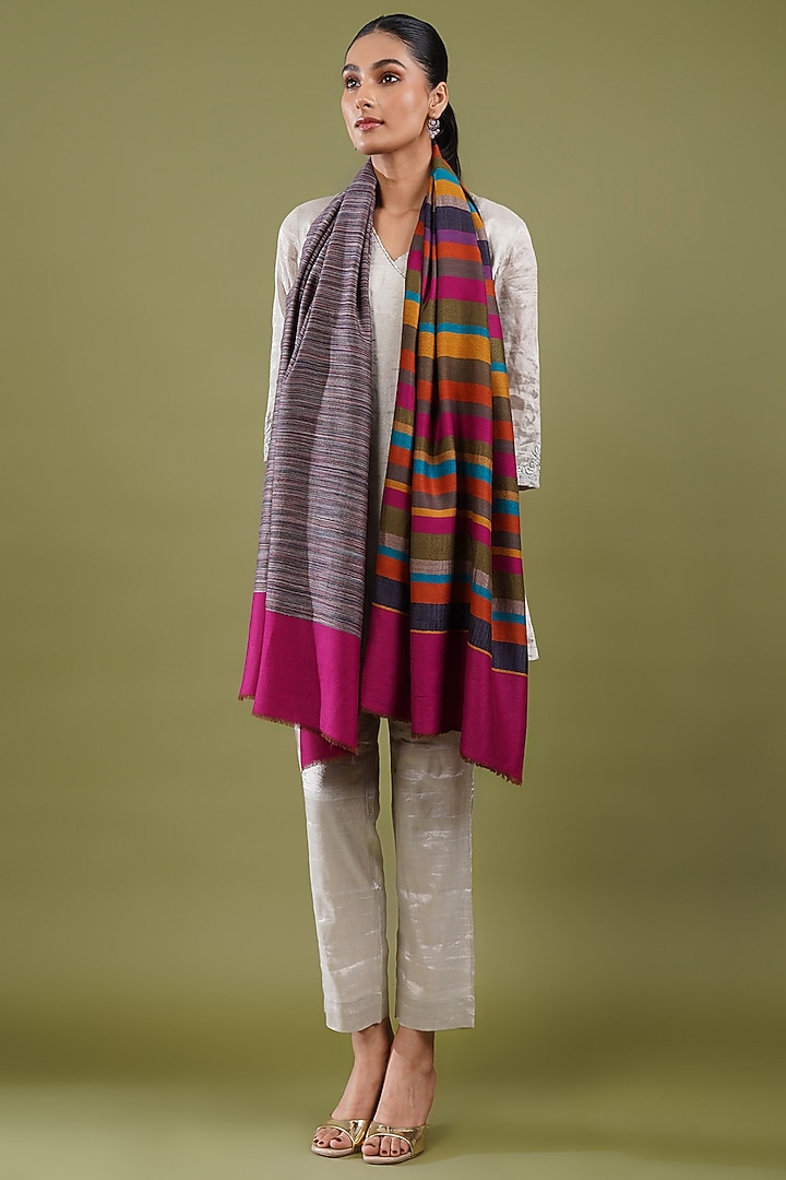 Multi-Colored Fine Count Wool Striped Stole by Shaza at Pernia's Pop Up Shop