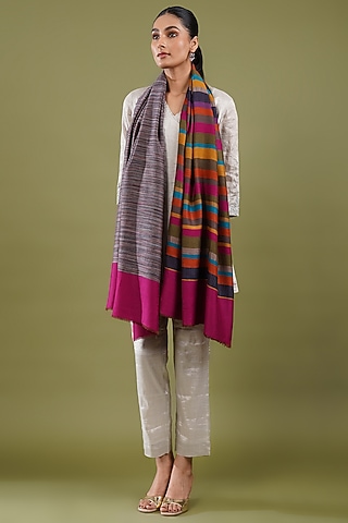 Multi-Colored Fine Count Wool Striped Stole by Shaza