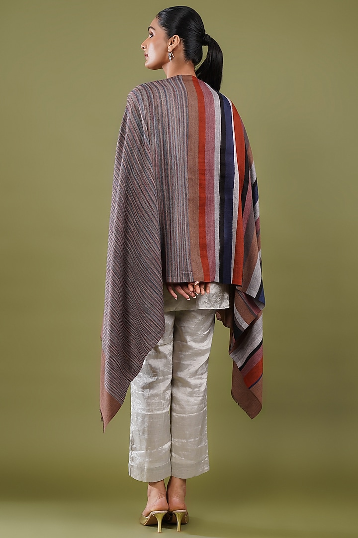 Multi-Colored Fine Count Wool Striped Stole by Shaza at Pernia's Pop Up Shop