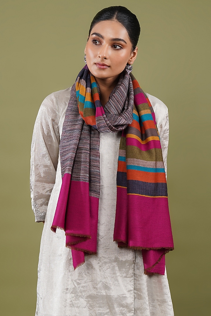 Multi-Colored Fine Count Wool Striped Stole by Shaza at Pernia's Pop Up Shop