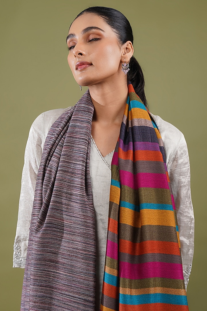 Multi-Colored Fine Count Wool Striped Stole by Shaza at Pernia's Pop Up Shop