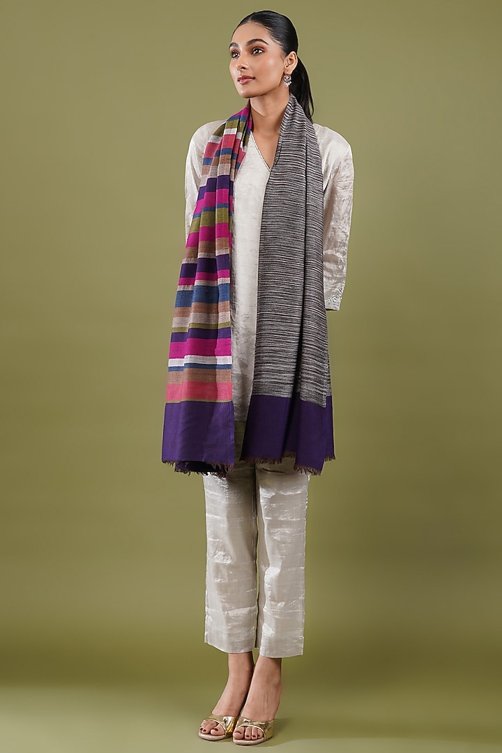 Multi-Colored Wool Blend Striped Stole by Shaza at Pernia's Pop Up Shop