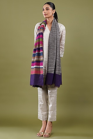 Multi-Colored Wool Blend Striped Stole by Shaza